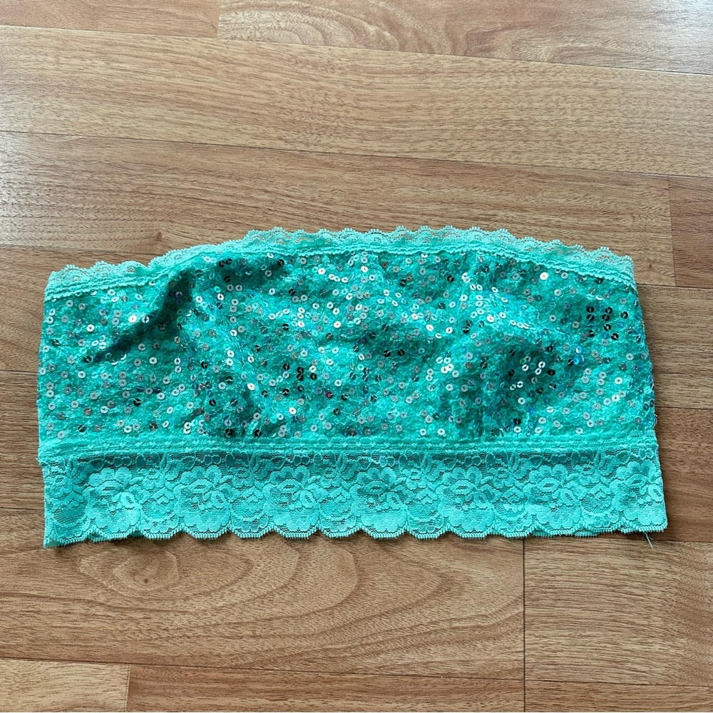 NWT PINK Aqua Sequin Lace Bandeau